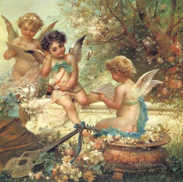 花の天使とギター ハンス・ザツカ 子供 子供 Oil Paintings